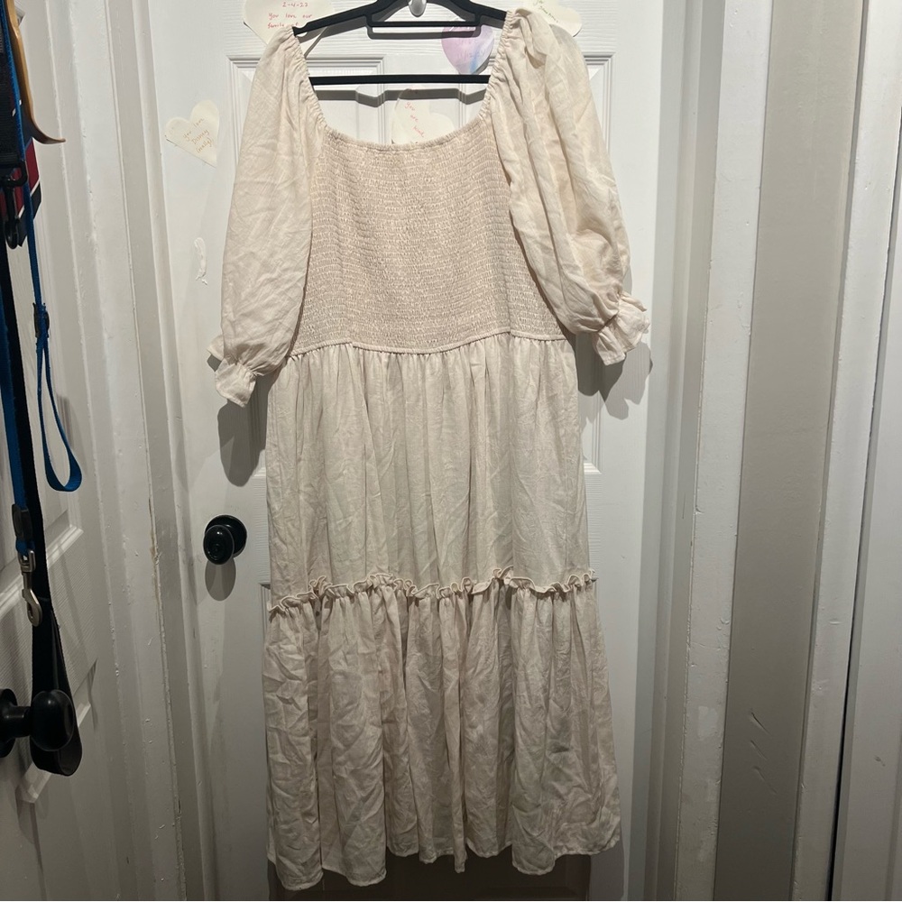 Ivy City Co Cream Lani Puff Sleeve Midi Dress
